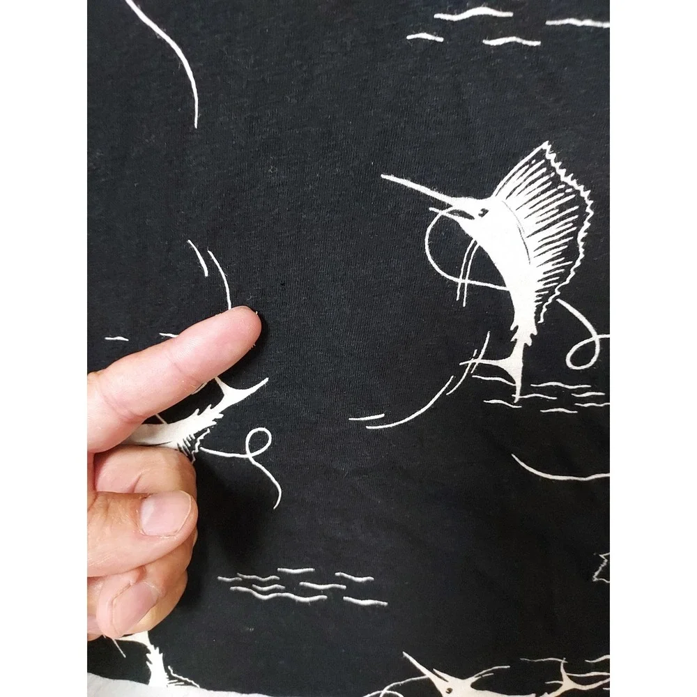 Polo Ralph Lauren Polo Shirt Mens Small Marlin Fish Print Linen Blend Black READ